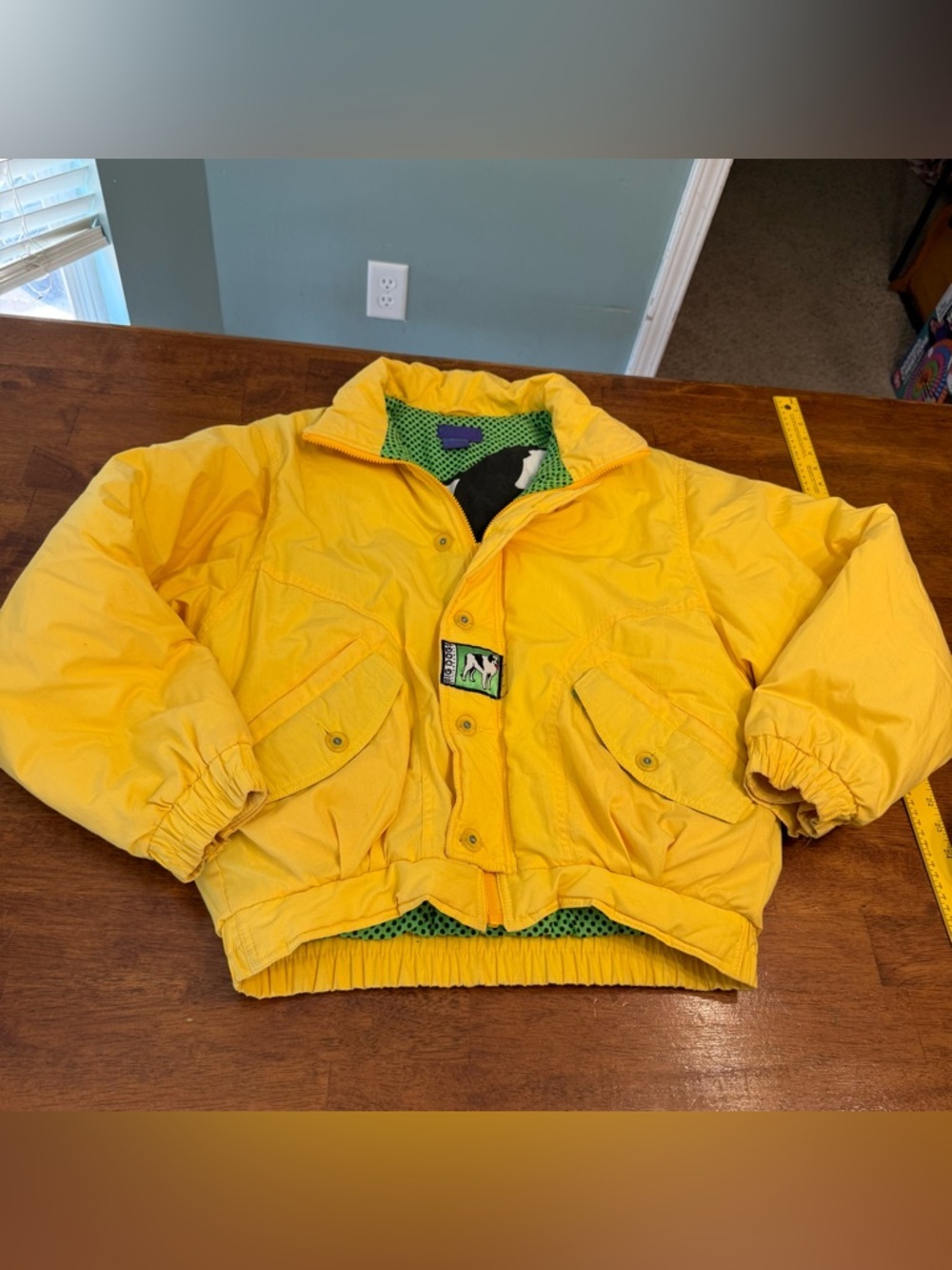 Vintage Big Dogs Reversible Puffer Jacket 90s Polka Dot Dog House Yellow small
